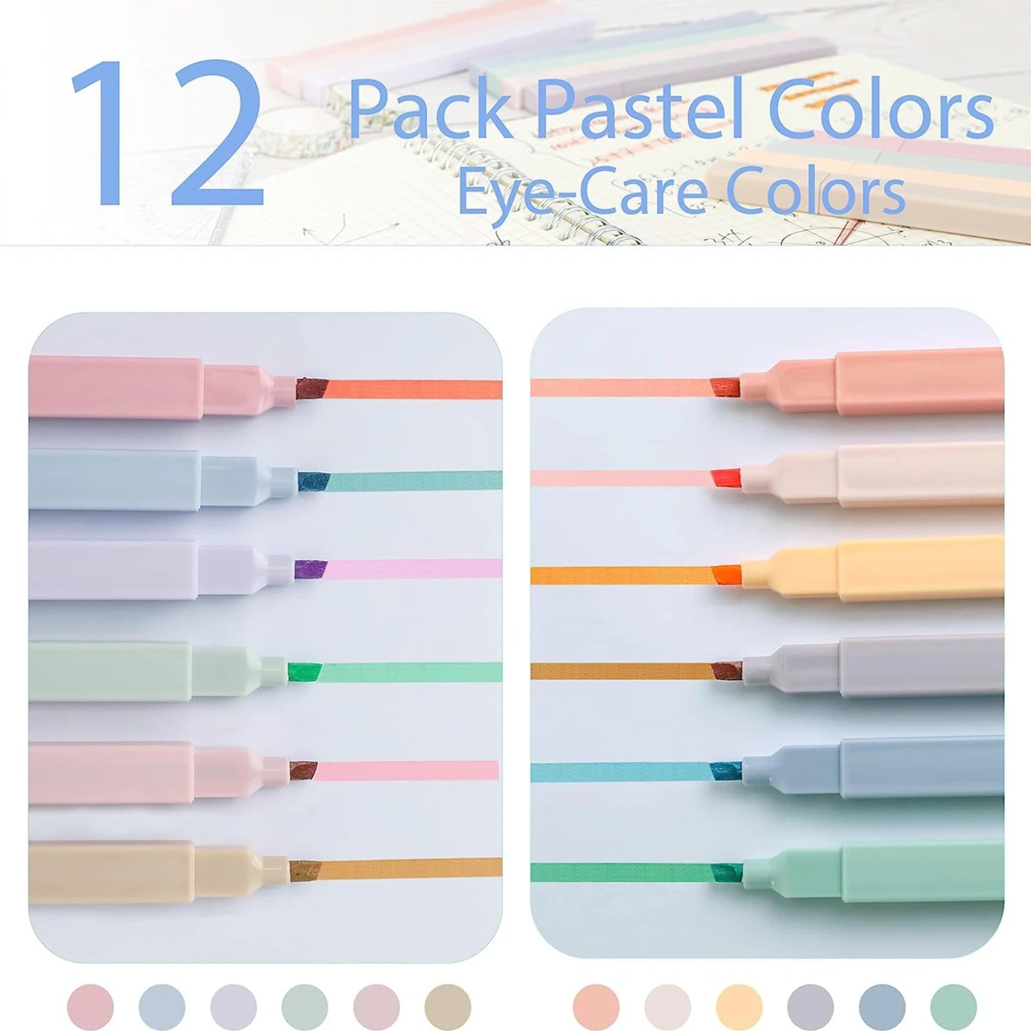 Highlighters Cute Pastel Pens 12 Colors No Bleed