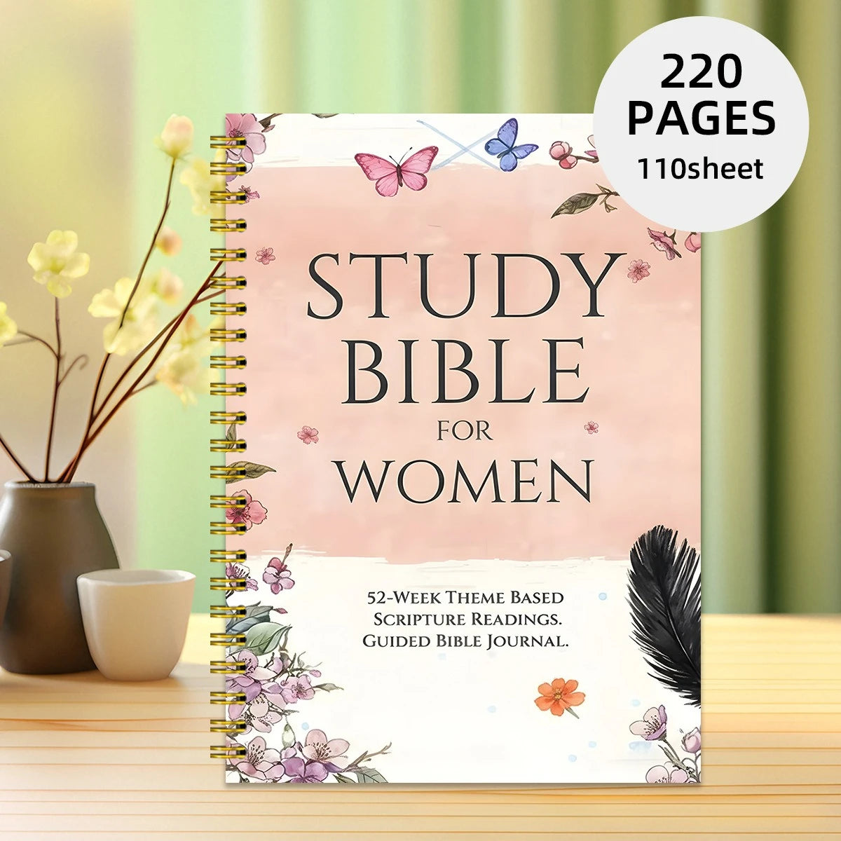 A5 Study Bible for Women 220 Pages 52 Week Guided Journal Scripture Readings Devotional Christian Faith