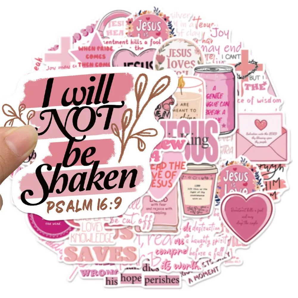 50PCS Pink Bible Jesus Cute Creative Waterproof Stickers