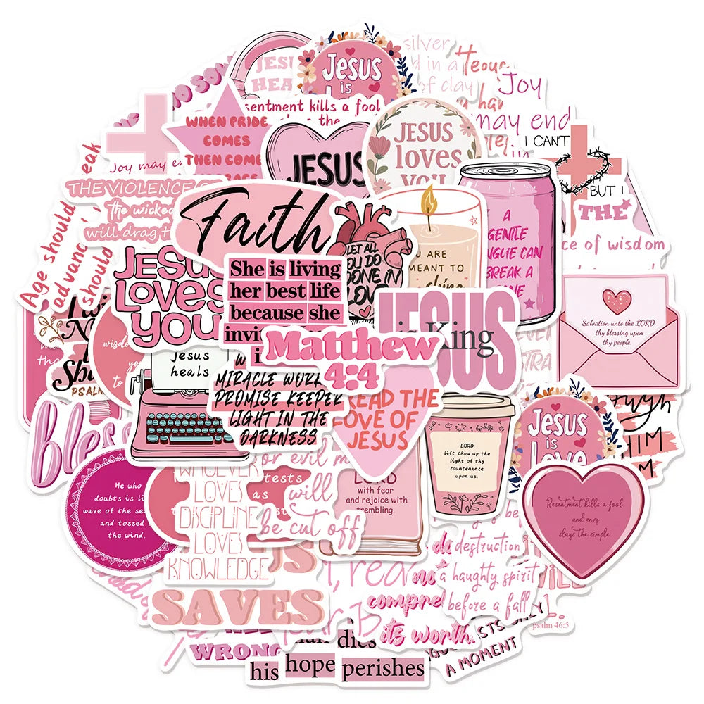 50PCS Pink Bible Jesus Cute Creative Waterproof Stickers