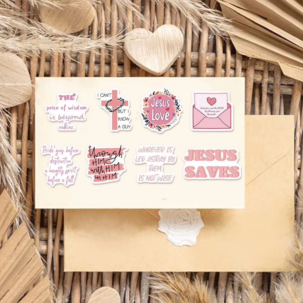 50PCS Pink Bible Jesus Cute Creative Waterproof Stickers